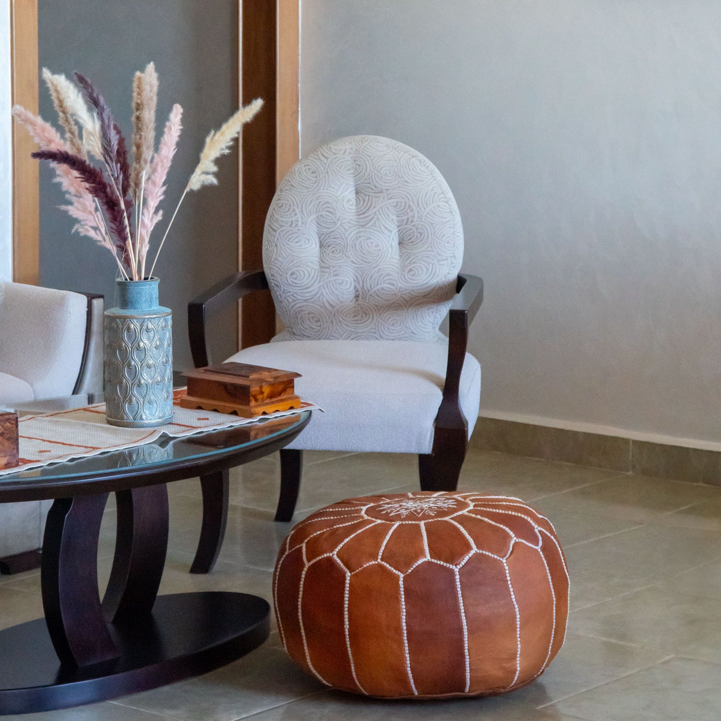 SHAMA - Pouf rond en cuir