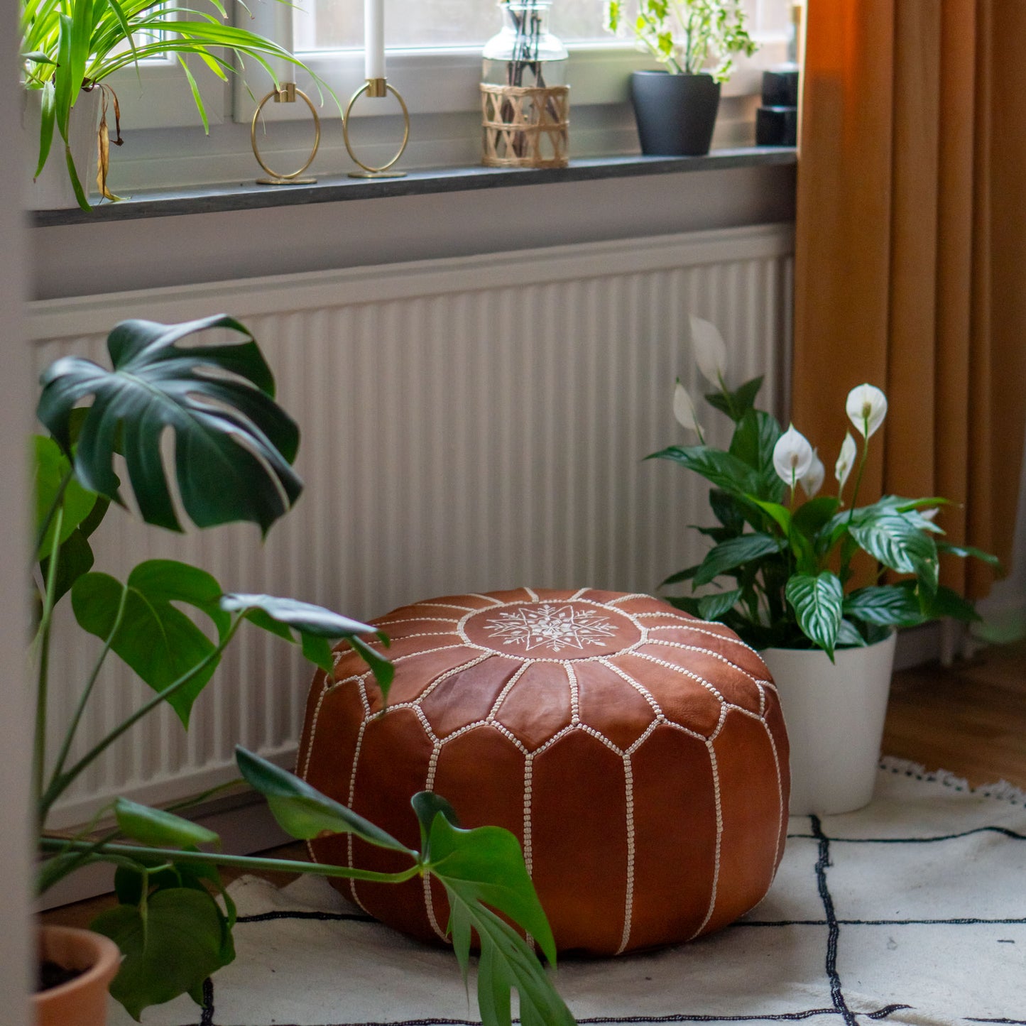 SHAMA - Pouf rond en cuir