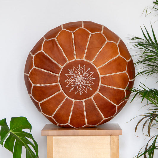 SHAMA - Pouf rond en cuir